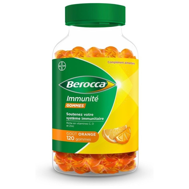 8 vitamines et minéraux -  C, D et Zinc - Soutient l'immunité  - Goût orange 120 gommes