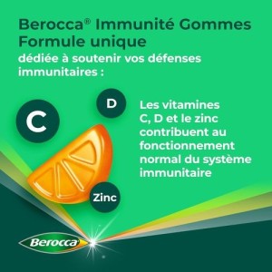 8 vitamines et minéraux -  C, D et Zinc - Soutient l'immunité  - Goût orange 120 gommes
