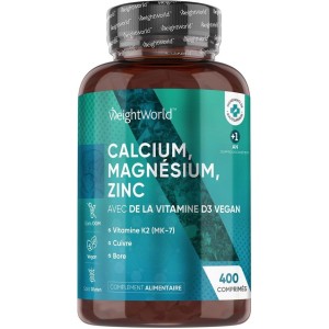 Calcium Magnésium Zinc Vitamine D3 K2 MK7 et Bore, 400 Comprimés