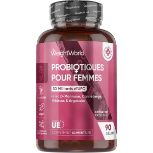Probiotique Femmes - 90 Gélules 30 Milliards d’UFC Lactobacillus Rhamnosus, Prebiotique et Probiotique, Inuline