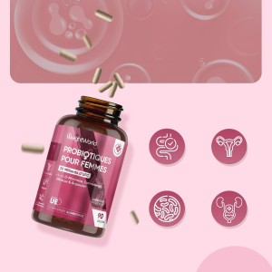 Probiotique Femmes - 90 Gélules 30 Milliards d’UFC Lactobacillus Rhamnosus, Prebiotique et Probiotique, Inuline